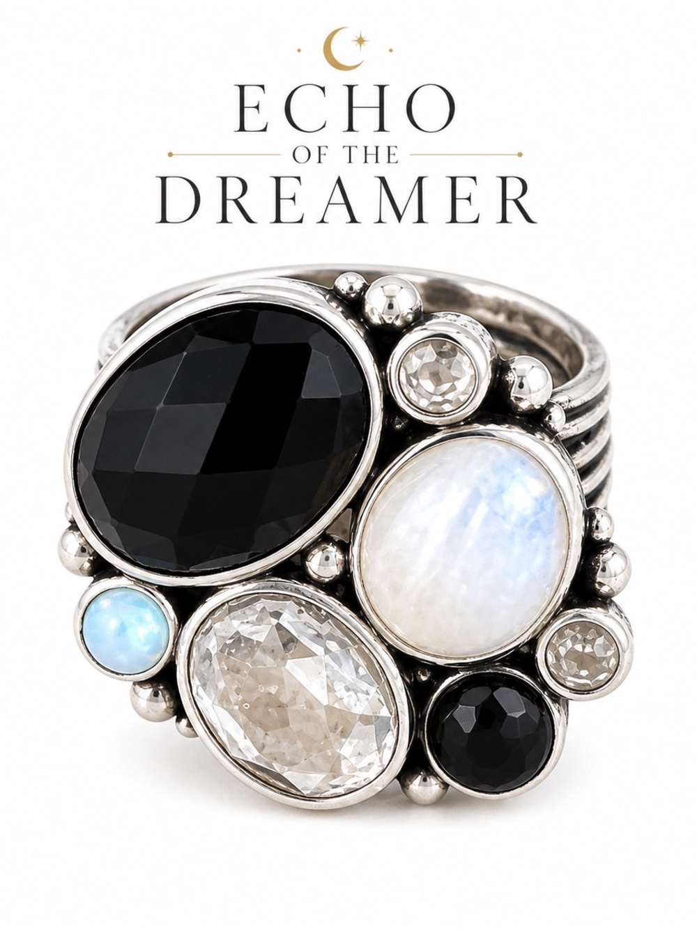 C401 Echo of the Dreamer Multi Gemstone Sterling Silver Ring - Size 10